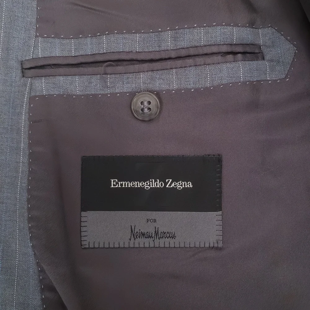 Ermenegildo Zegna Blazer Mens 58L Grey Pinstripe Trofeo Wool Neiman Marcus